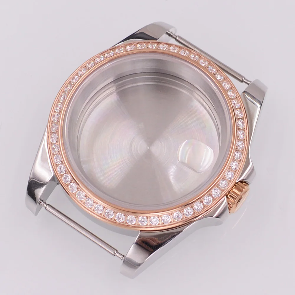 

40MM Pig mouth Sapphire Glass Watch Case Fit NH34 NH35 NH36 PT5000 ETA2824 ST2130 Movement Rose Gold