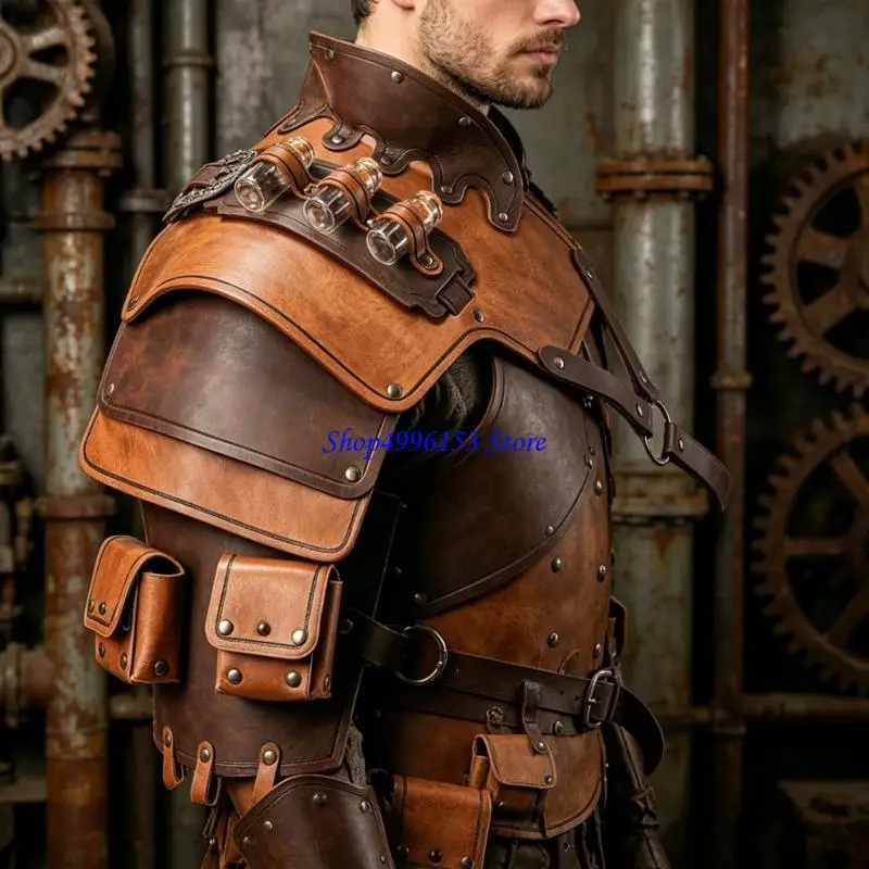Q0KE Medieval Single Shoulder Pauldron Costume Accessory for Cosplay, Layered PU Shoulder Accent for Halloween Party Styling