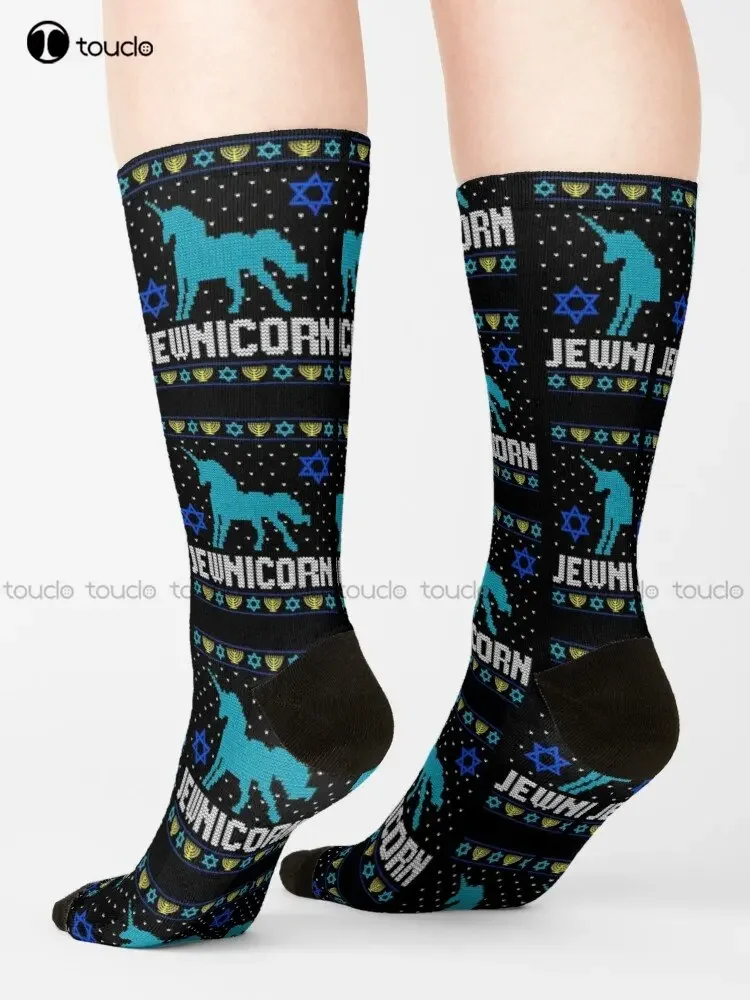 Funny Hanukkah Quote Jewnicorn Jewish Holiday Gifts Socks Women Workout Sockss 360° Digital Printing Custom Gift Streetwear