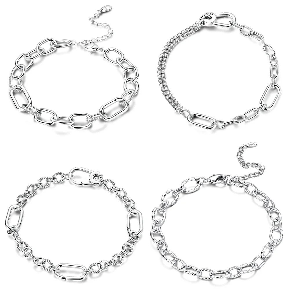 Original S925 Silber Armband Weißer Zirkon Verstellbarer Universalklappverschluss Armband Spiralkette Damen Valentinstag Geschenk