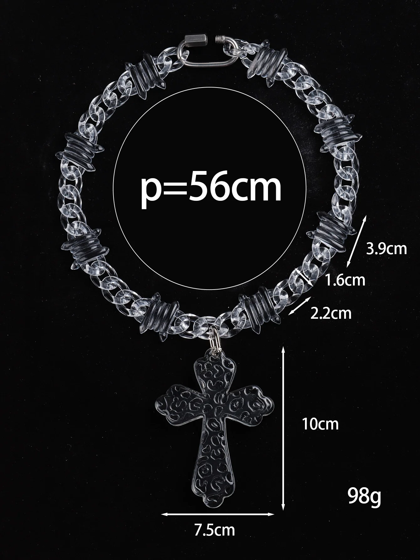 Hip Hop Iridescent Clear Big Cross Pendant Necklace for Men Punk Barbed Thorn Cuban Chain Choker Streetwear Jewelry Unique Gifts