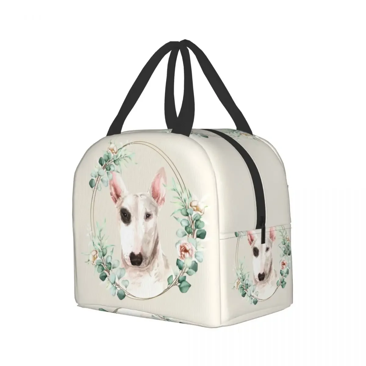 Bull Terrier Dog In Floral fiambrera térmica multifunción para mujer, bolsa de almuerzo aislada para alimentos cálidos para niños, niños escolares