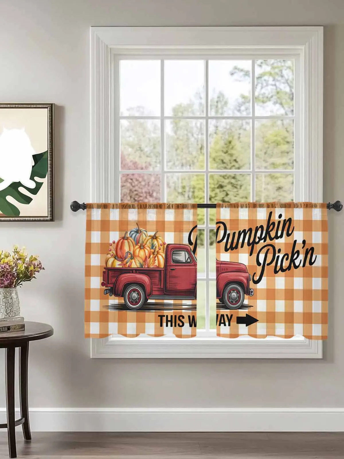 

Pumpkin Car Thanksgiving Tulle Curtains For Bedroom Children Living Room Decor Sheer Curtains