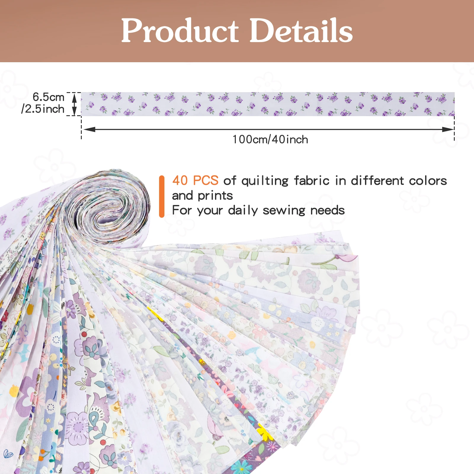 40pcs Jelly Roll Fabric Strips for Quilting Crafting Sewing Vinatge Flower Cotton Strip for Blanket Rug Home Decor Purse Making
