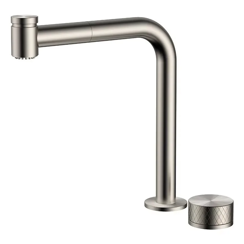 Luxury Brass Kitchen Sink Tap 1 Handle 2 Hole Deck Mount Kitchen Faucet Brushed Nickel Kitchen Sink Faucet with Pull Out Sprayer