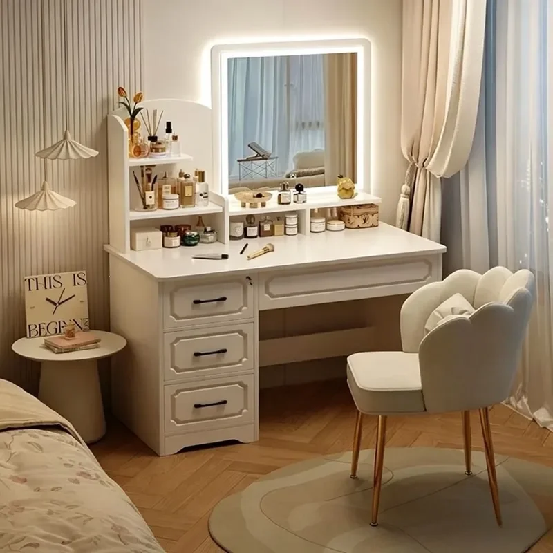 Modern European Dressing Table with Integrated Makeup Desk Simple Bedroom Vanity Dresser Compact Storage Unit for Small