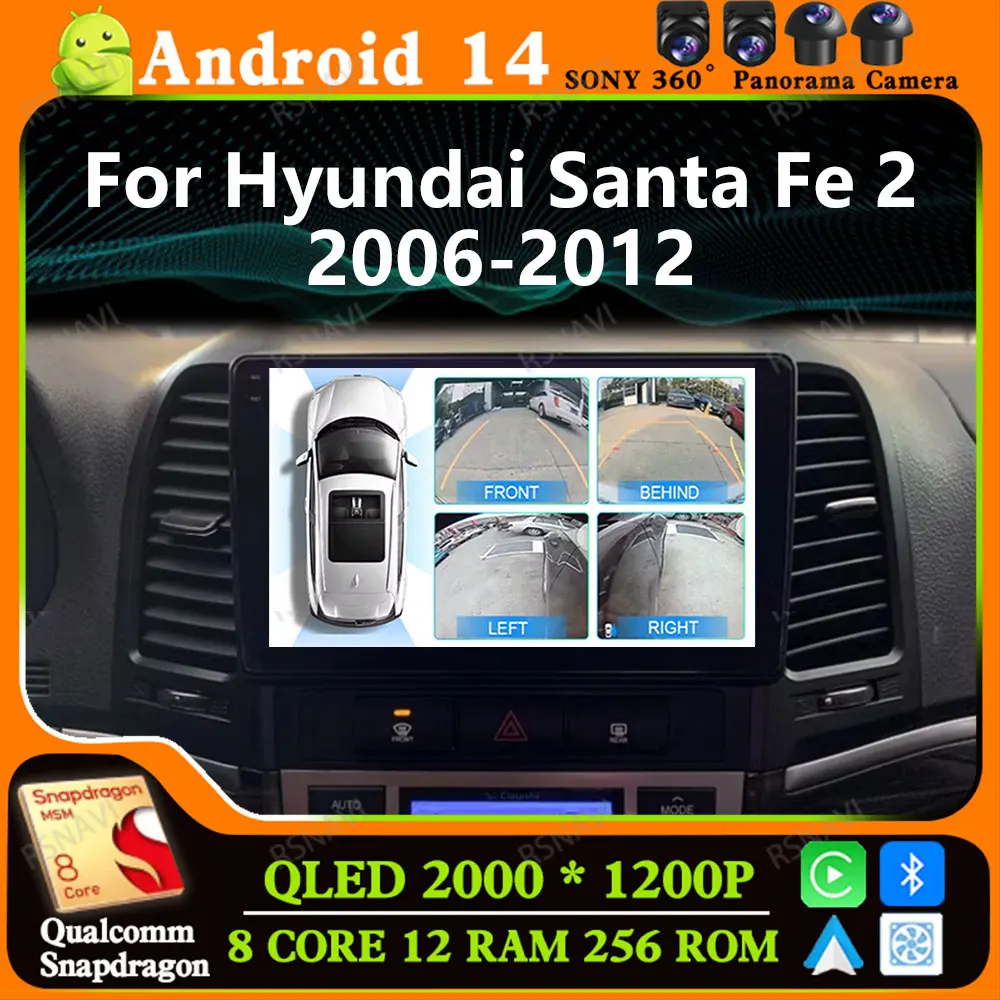 

Andoird 14 Автомобильное радио для Hyundai Santa Fe 2 2006-2012 Мультимедийное головное устройство GPS DVD Беспроводной Carplay Auto BT Навигация Стерео