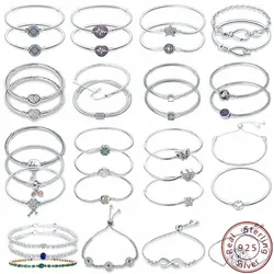 Bracelet en argent 925 original pour la salle, breloques, perles, pendentif, bijoux, mauvais œil, cœur, étoile, anniversaire, cadeaux exécutifs, JO17-20