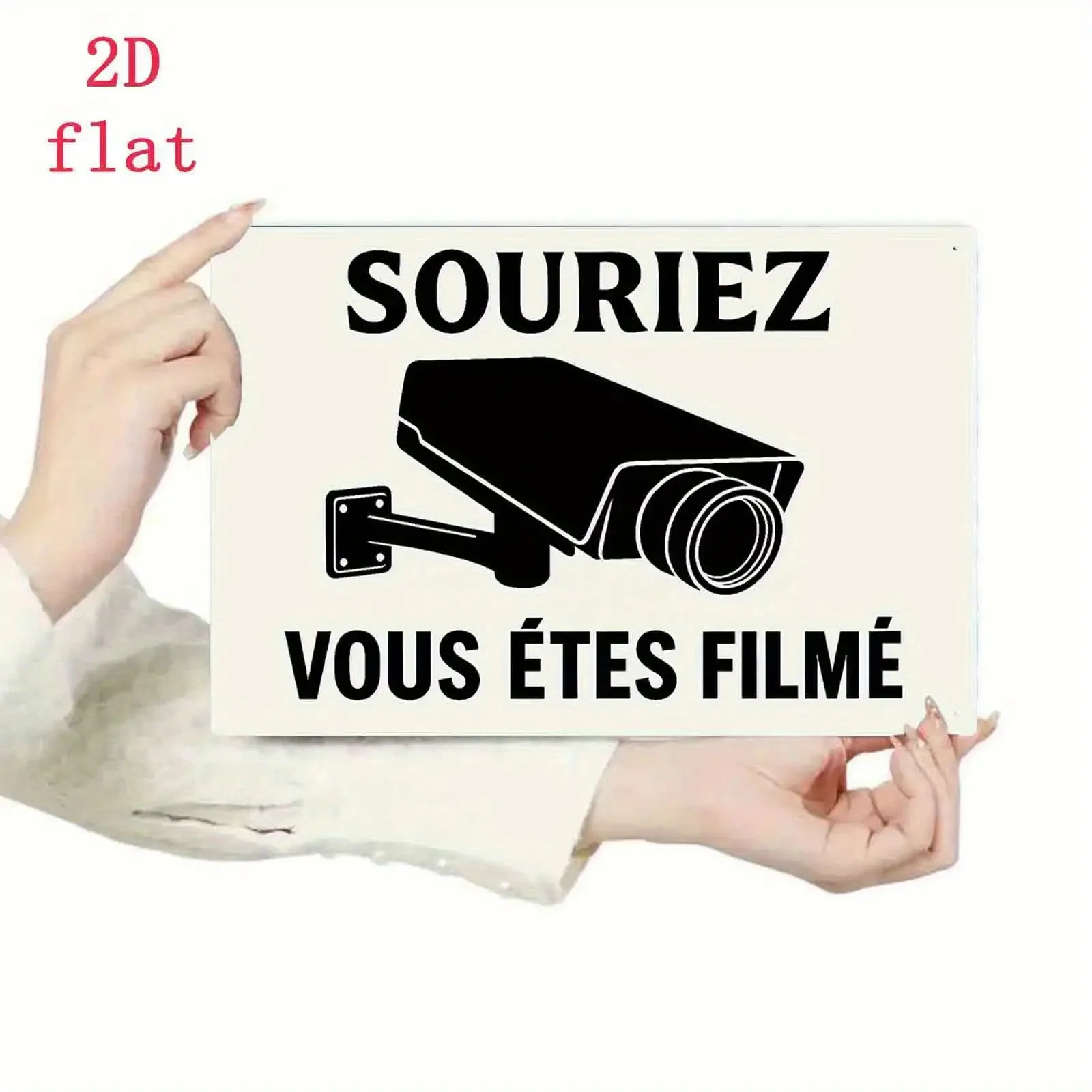 2D Flat, 1pc Vintage French Security Sign - Funny Surveillance Camera Warning Decoration with Bilingual French/English Text (