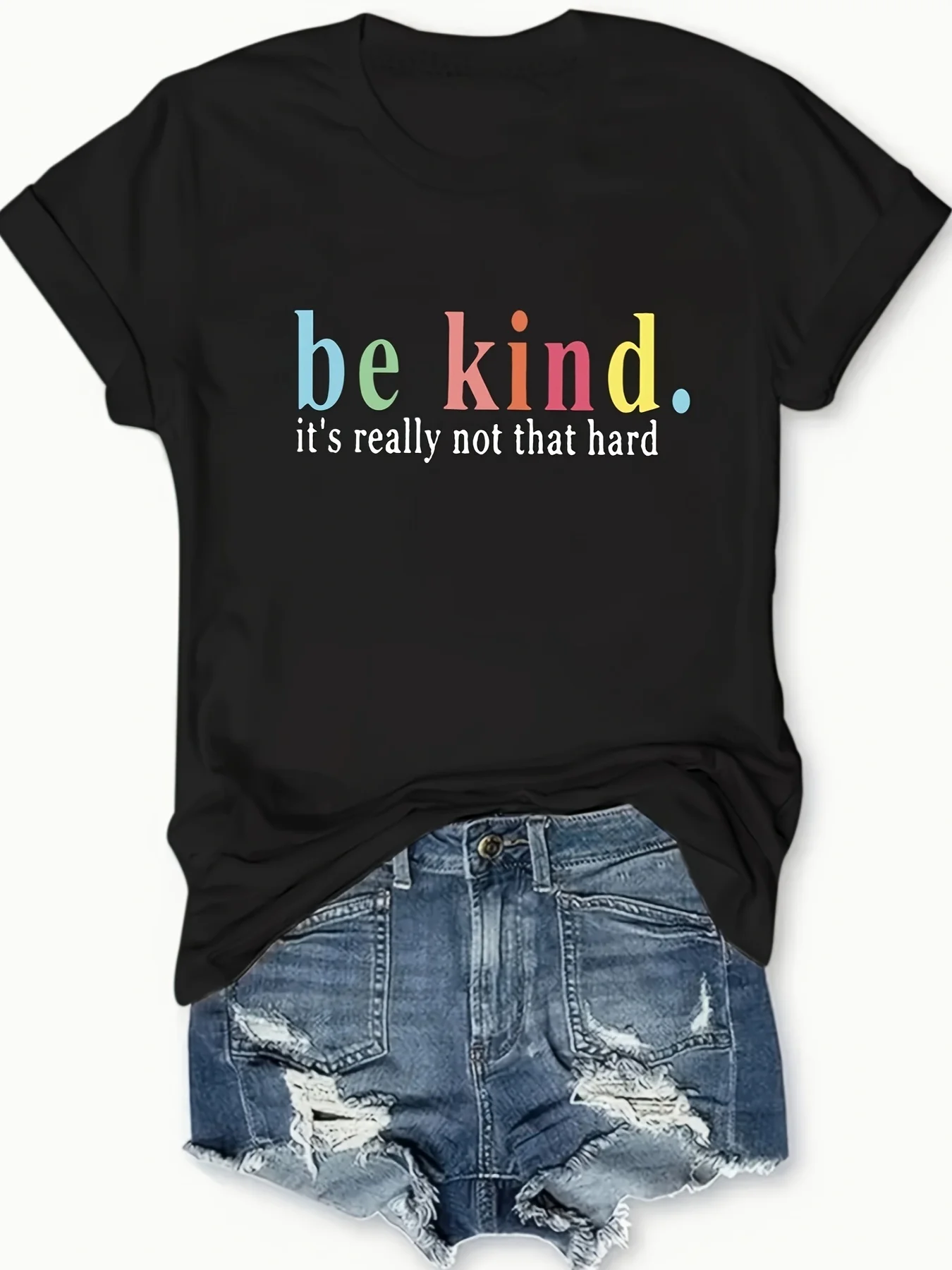 Be Kind It's Really Not That Hard Women's Tee - Inspirational Graphic, Casual Black Top