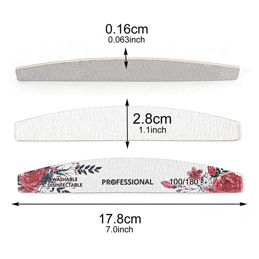 10/20pcs Mix Flower Colorful Wooden Nail File 100/180/240 Grit Gel Polishing Manicure Washable Durable Sharpening Nails Tools