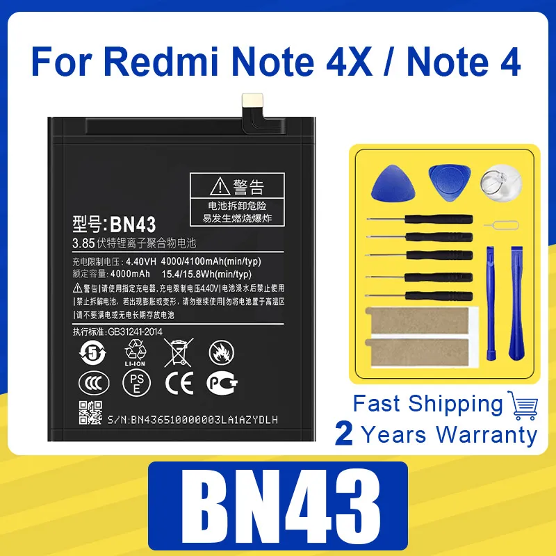 Replacement 4100mAh BN43 Battery For Xiaomi Redmi Note 4X Note 4 global Snapdragon 625 Phone Batteries Bateria