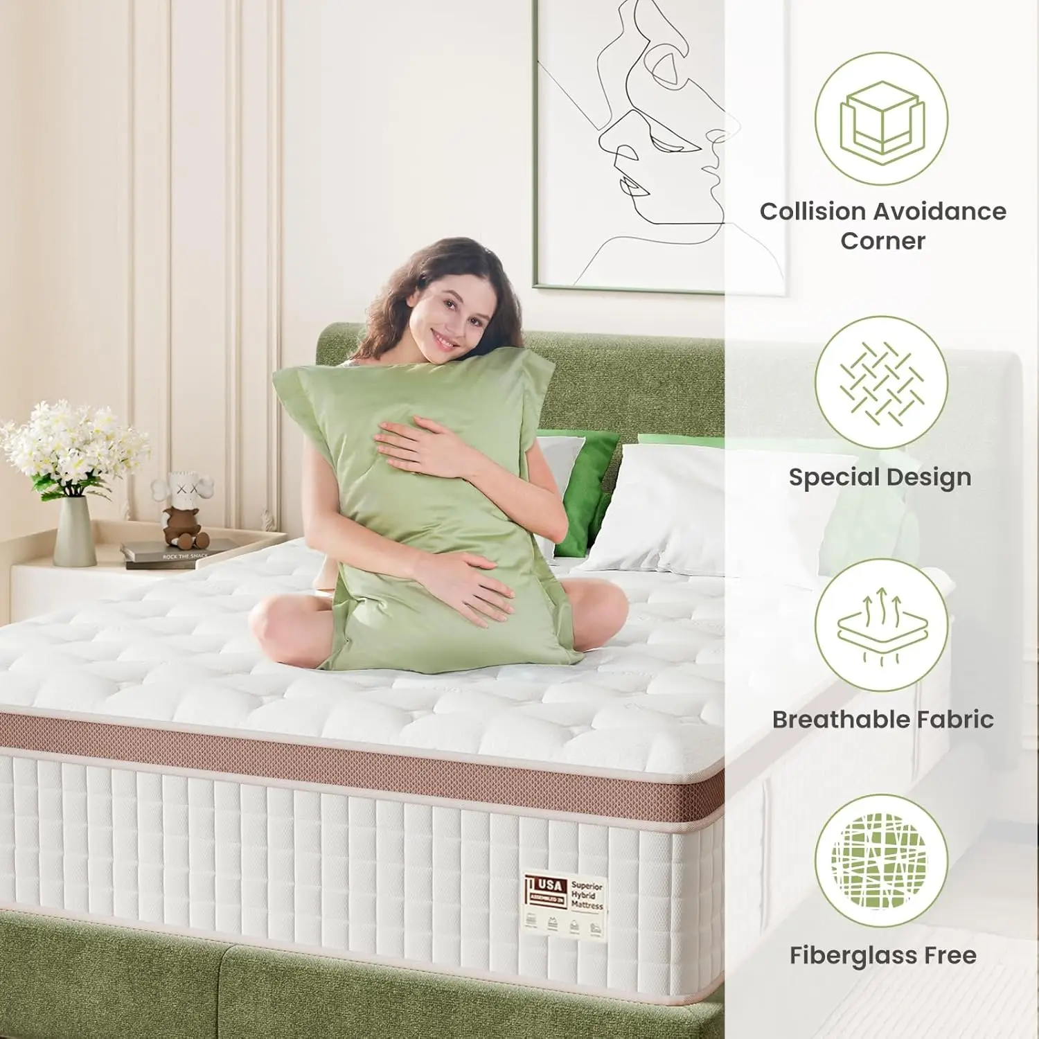 Queen Mattress 14 Inch Hybrid Mattresses in a Box for Back Lumbar Support Individual Pocket Spring Mattress for Motion Isolation