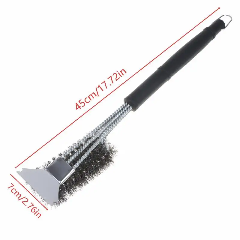 Grill Cleaning Brush Rustproof Metal BBQ Scrubber Non-slip Long Handle for Outdoor Tailgate Party Barbecue Griddle Clean