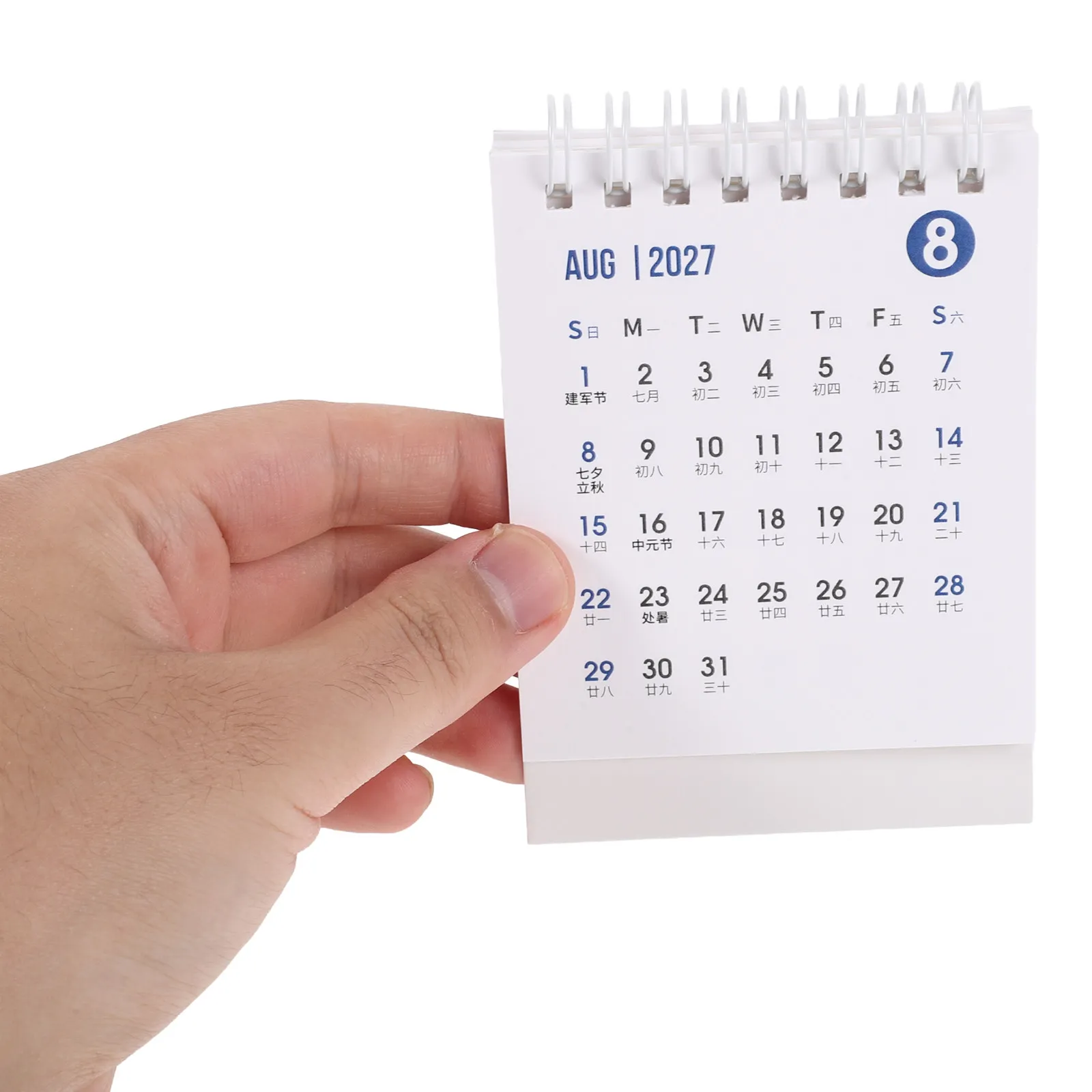 Mini 2027 Standing Desk Calendar Sky-Blue Minimalist Flip Daily Schedule Monthly Organizer Classroom Office Supplies
