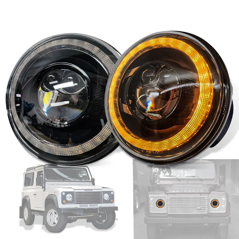 

7 Inch Led Headlight For Land Rover Defender Headlamp With Hole DRL Angel Eyes Car Light