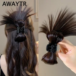 AWAYTR Women Half-tie Hair Claw Feather Shuttlecock Head Lazy Meatball Head Crab Clip  Wig Catch Clip High Ponytail Hair Accesso