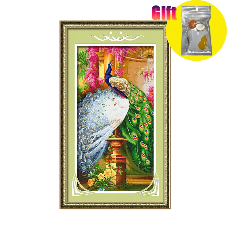 

Peacock Animal Pattern 11CT Printed Cross Stitch Kit, Free Threader and Thimble Embroidery Tool, Thailand and Indonesia