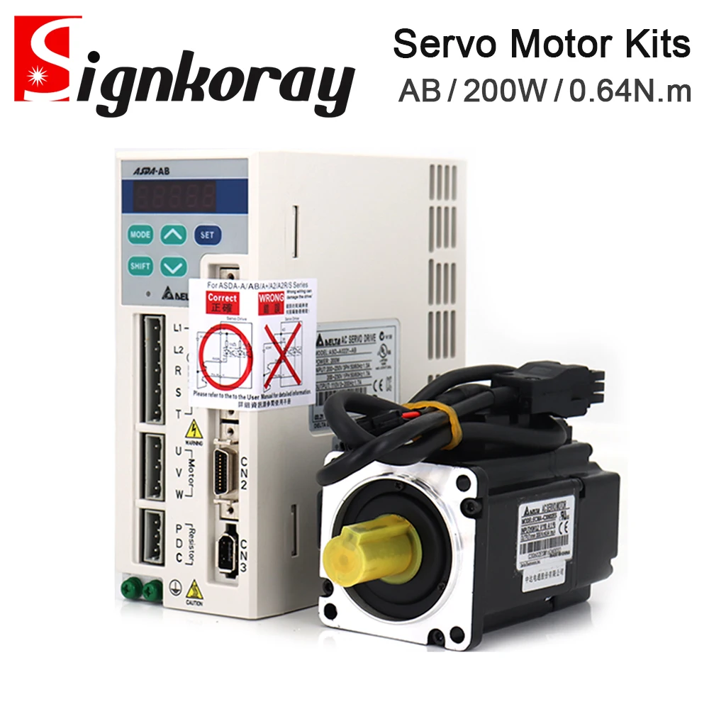 

SignkoRay Delta Servo Motor Kits 200W AB Series ASD-A0221-AB ECMA-C30602ES 0.64N.m 1.55A 3000rpm