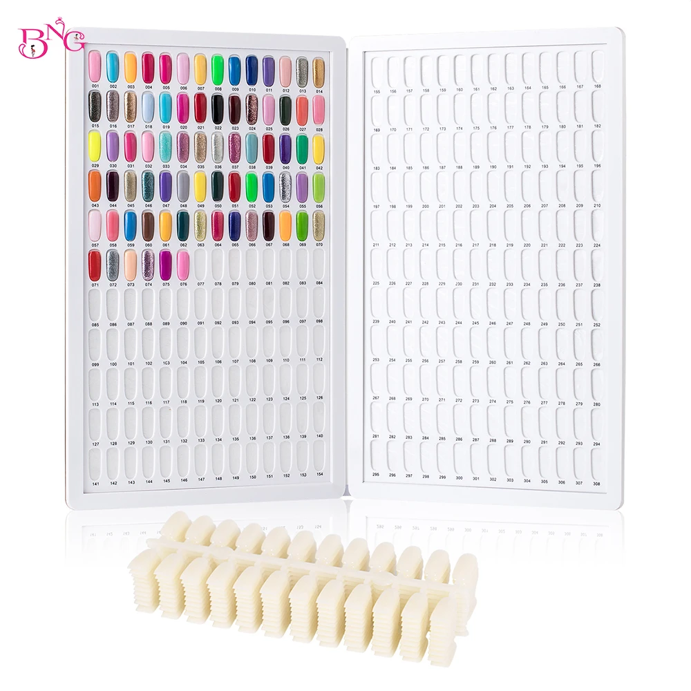 308 Acrylic Nail Color Display Book Nail Polish Colors Chart with 360 Tips Gel Polish Card Board Organizer Nail Salon Tools