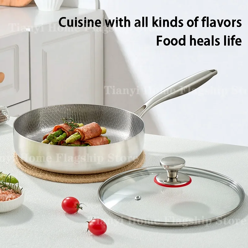 20/24/28 سنتيمتر مقلاة غير عصا ووك التيتانيوم الفولاذ المقاوم للصدأ المنزل البيض ستيك مقلاة التعريفي طباخ موقد غاز تجهيزات المطابخ المطبخ #5