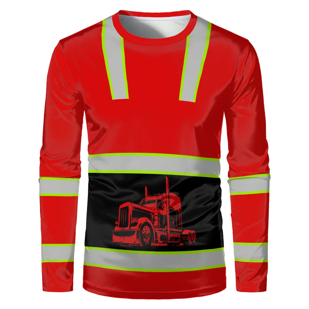 Men's Classic Construction Worker Casual Loose Uniform, Comfortable and Breathable Round Neck Long Sleeved T-shirt image 6