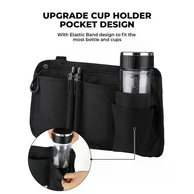 1Pcs Travel Pouch Wheelchair Side Bag With Cup Holder Wheel Chair Bag For Seniors Outdoor Electric Wheel Chair Drink Phone
