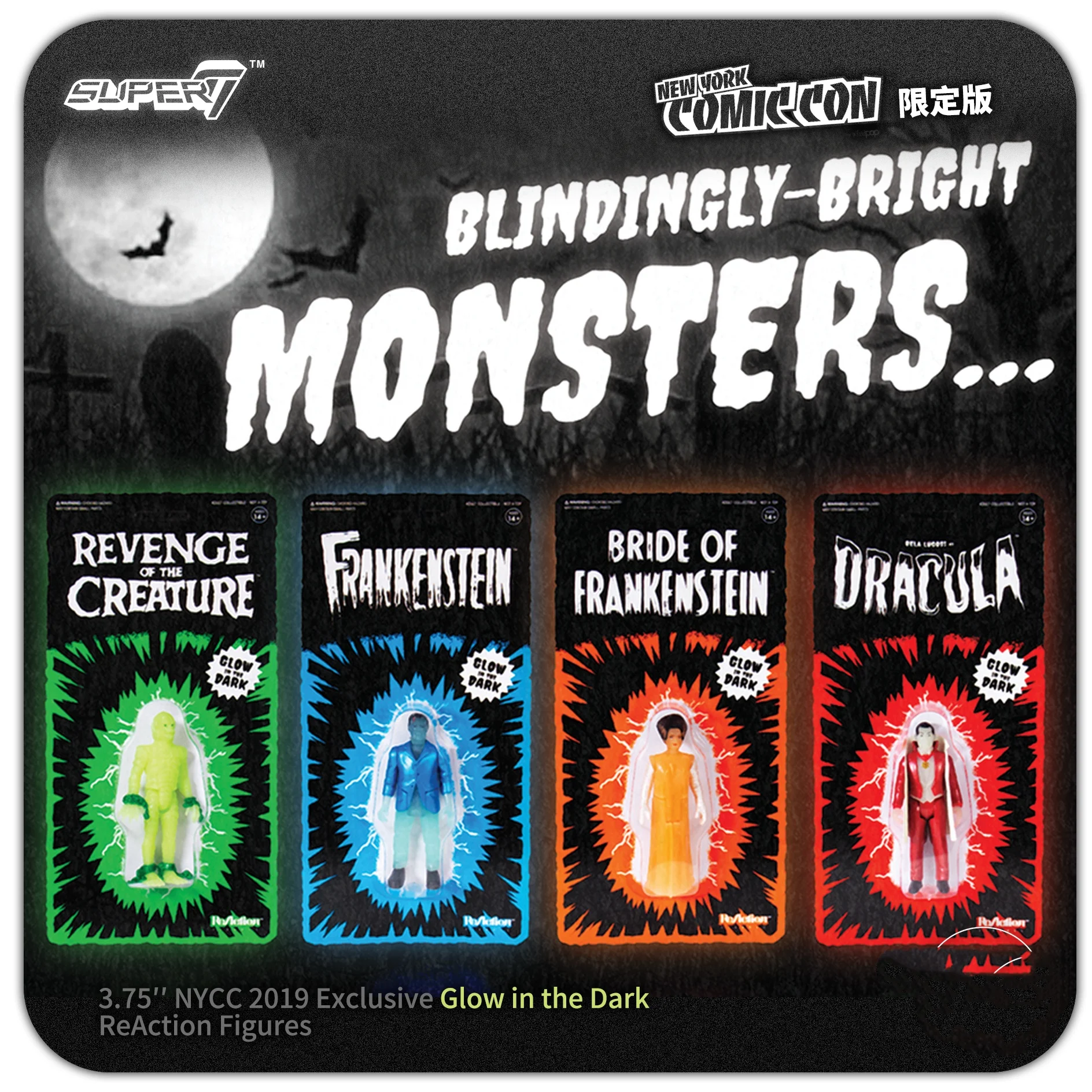 

In Stock! Super7 Universal Monsters Frankenstein - NYCC Exclusive, Glow-in-the-Dark, Carded, Collectible Figure, Limited Edition