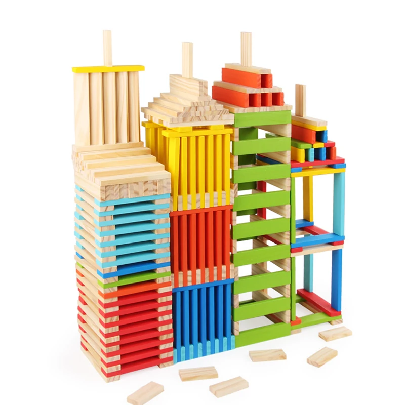 Ensemble de blocs de construction colorés en bois, 100 pièces, briques, bricolage, impression, cadeau d'éducation précoce