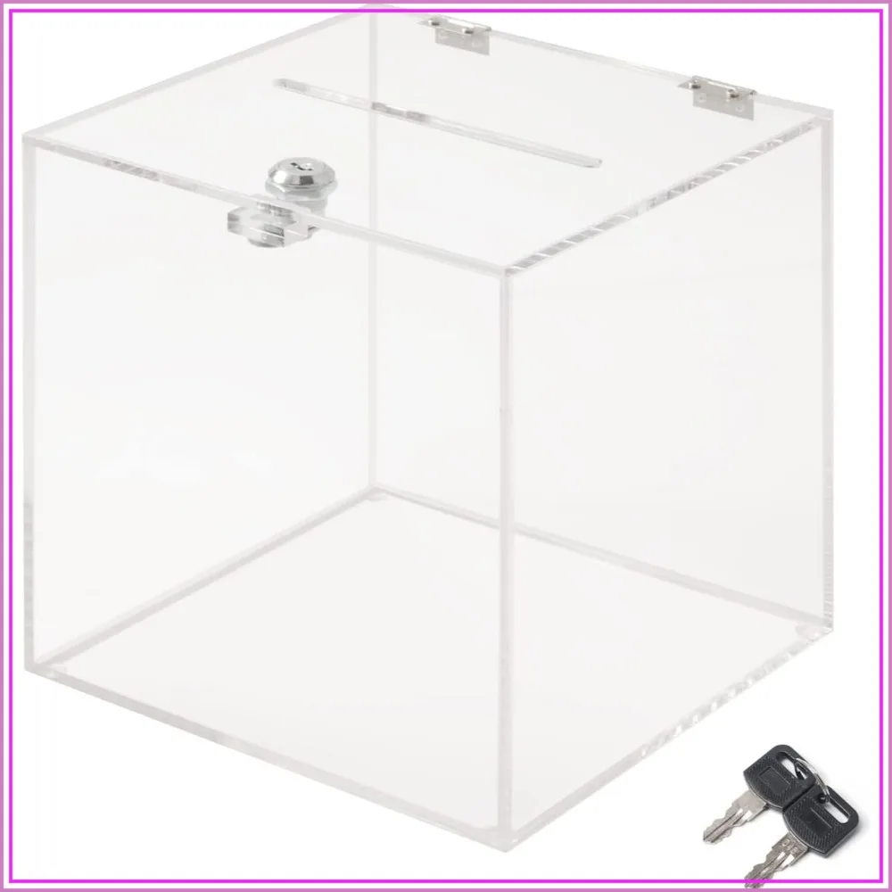 

Acrylic Donation Box 10x10x10 inches, Ballot Suggestion Box Money Storage Container for Voting, Charity, Contest, Suggestions