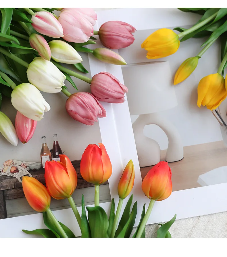 10 Stück Künstliche Latex-Tulpen Brautstrauß Hochzeitsdekoration Echt Aussehende Tulpenblumen Heimtischdekoration Party Blumenarrangement – Detail 9