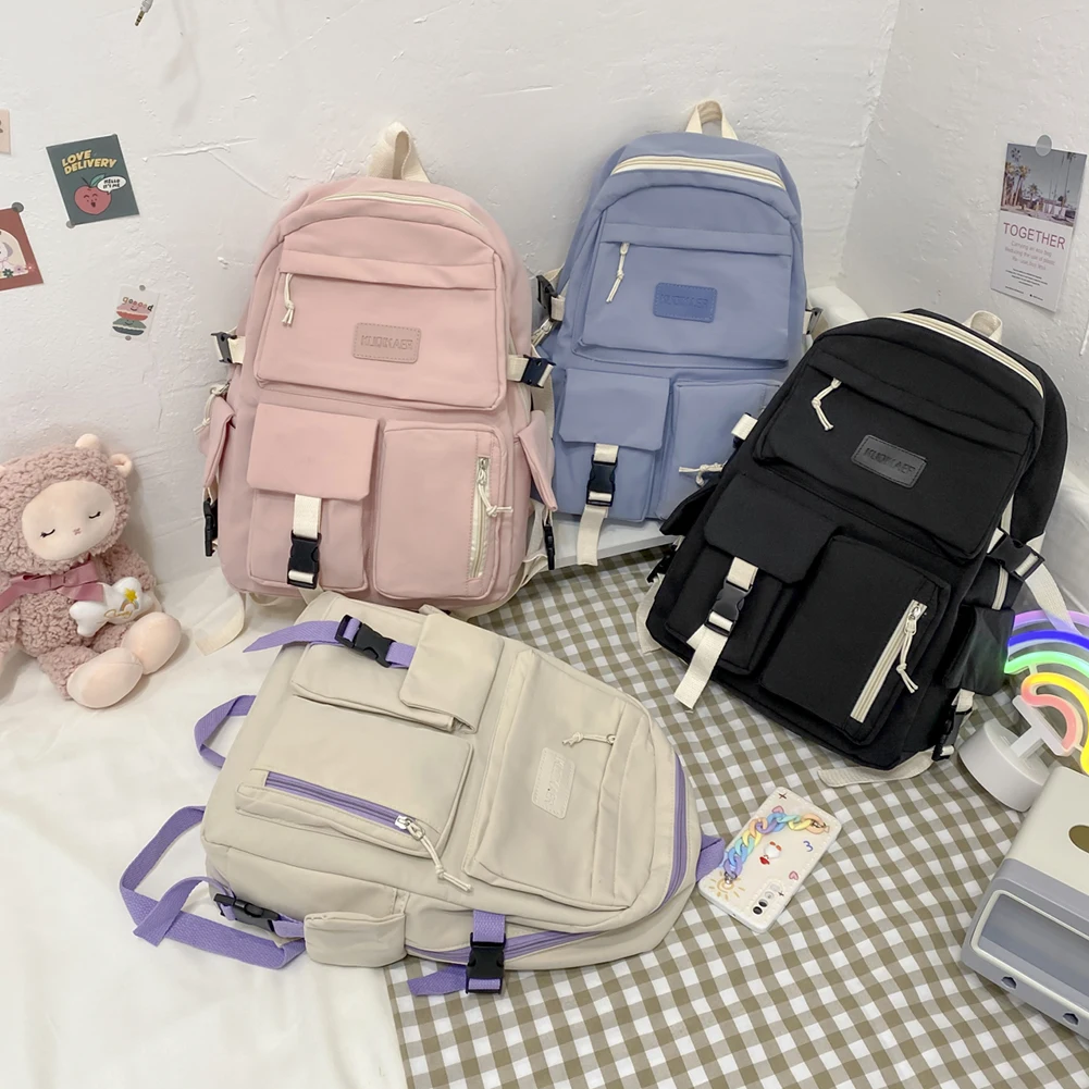 Mochilas escolares Kawaii para niñas y mujeres, mochila estética para computadora portátil, bolsillos de gran capacidad, mochila escolar de lona