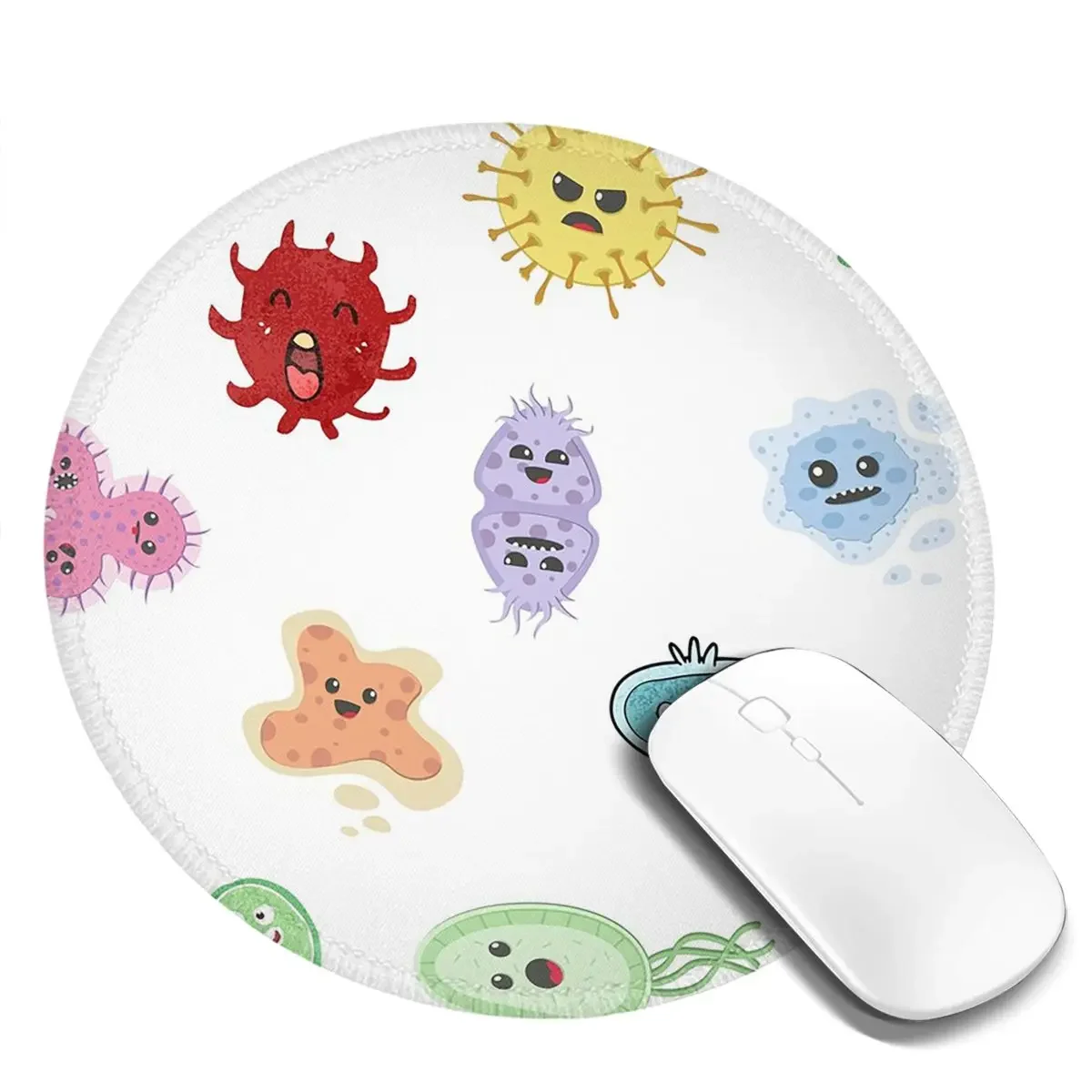 Cute Microbes Bacteria Virus Ecoli Micro Biology Round Mouse Pad Computer Keyboard MouseMat Gaming PC Desk Mat Office Table Mats