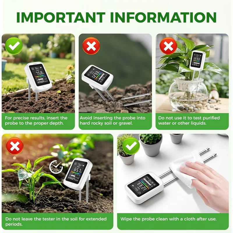 ชุดทดสอบดิน ABKS-6-In-1 พร้อมจอแสดงผล LCD เครื่องวัดค่า PH แบบดิจิตอลแบบชาร์จไฟได้สําหรับข้อเสนอสวนสําหรับพืชในร่ม/กลางแจ้ง