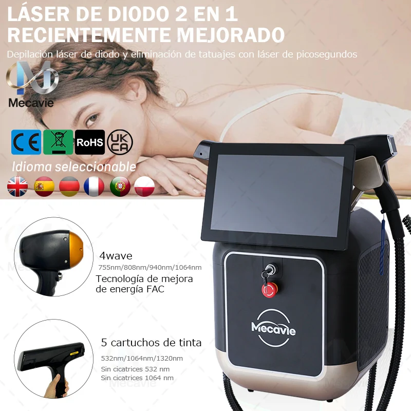 Máquina de Depilación Láser de Diodo 2 en 1 Soprano Titanium Ice Platinum 2026, 4000W, 4 Longitudes de Onda, Dispositivo de Depilación Indoloro