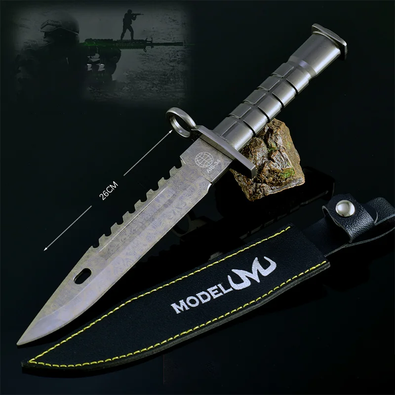 26cm Game Peripherals M9 Damascus Steel Grain Greatsword Military Knife Toy Sword All Metal Safety Uncut Crafts Model Collection