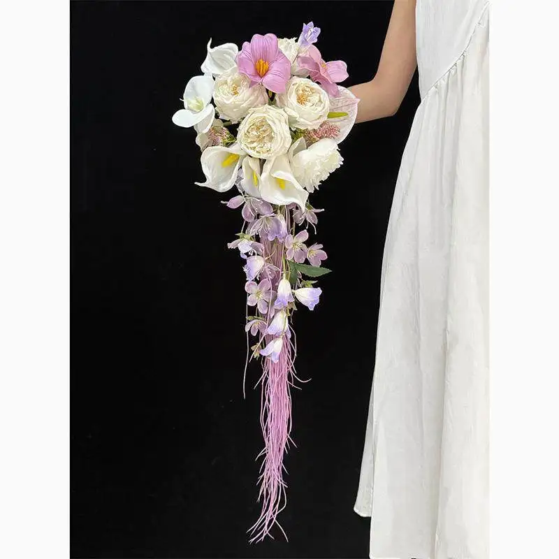 

Waterfall bouquet purple high-end marriage photography bridal simulation water drop bouquet wedding photography props