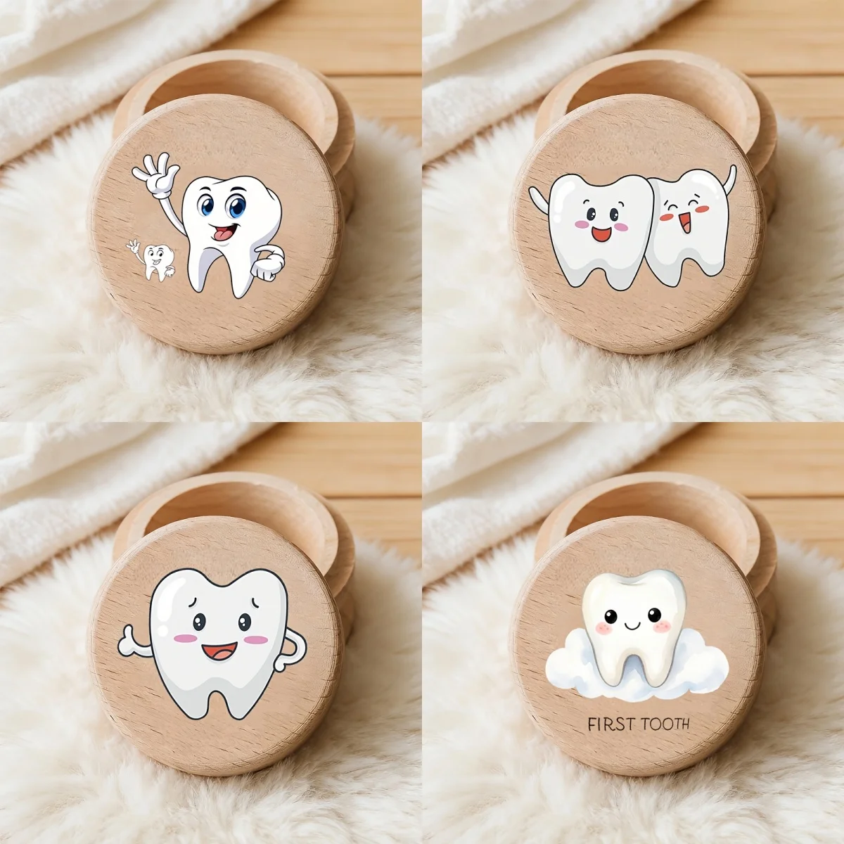 Cartoon Wooden Tooth Fairy Box Cute Design Baby Teeth Storage Pet Organizer Gift for Children Home Decoration