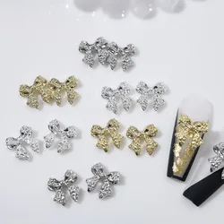30pcs Mix Alloy Bow Nail Charms for Acrylic Nails Metal Bows Gold Silver Gray Bow Knot Nail Art Supplies Kawaii Bow Accessories
