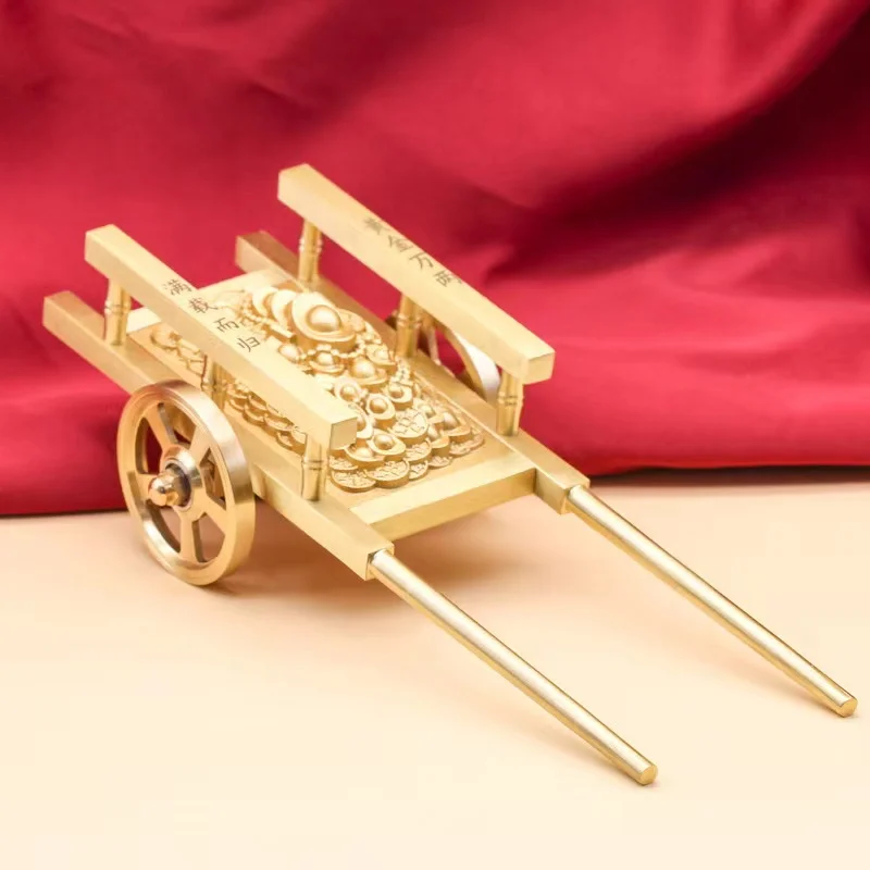 

New Design Brass Plate Car Gold Yuanbao Handcart Nostalgic Home Office Shop Decoration Gifts Lucky Vintage Opening Ornaments