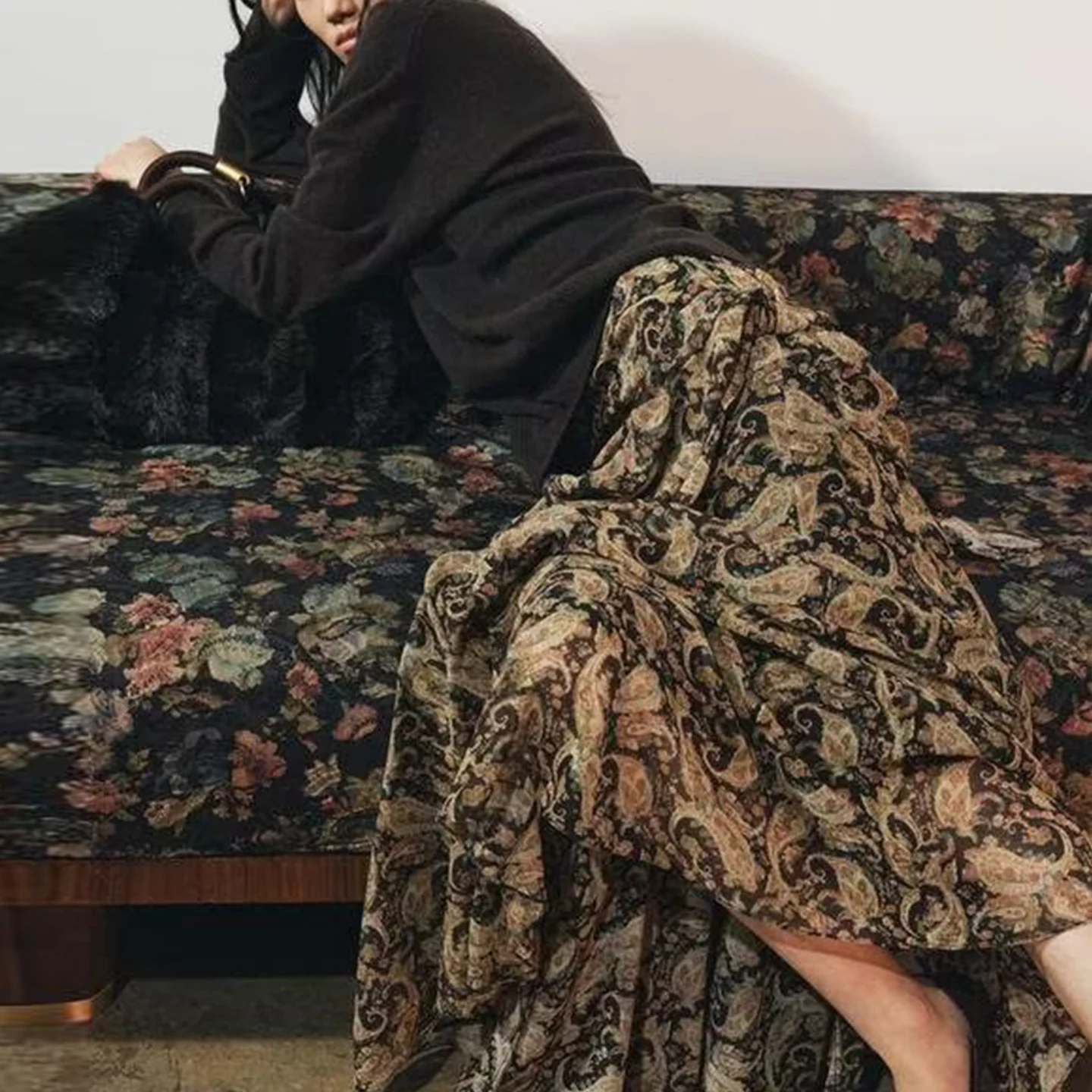 Ele Paisley Print Long Dr Z Women's Faion High Waist Midi Skirt Autumn Collection Daily Wear Other/Other