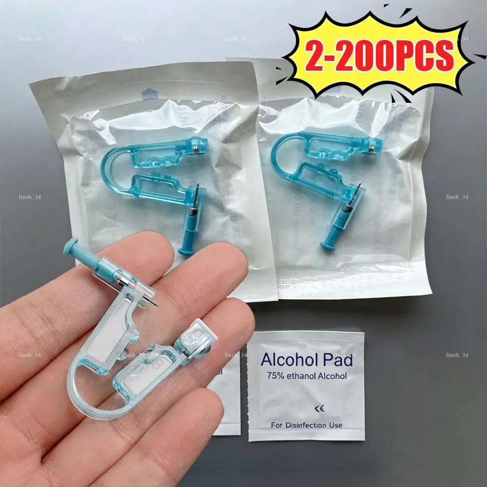 2-200Pcs Disposable Sterile Ear Piercing Unit Cartilage Tragus Helix Piercing Gun No Pain Piercer Tool Machine Kit Stud Jewelry