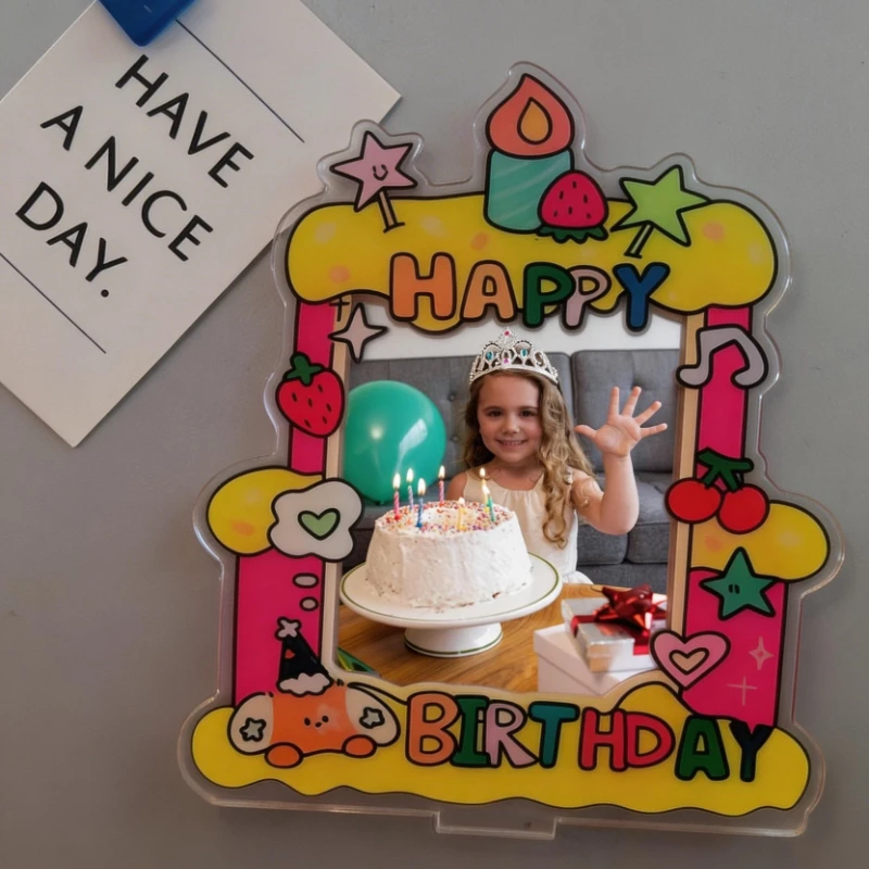 Creative and Funny Happy Birthday Photo Frame Refrigerator Magnets Cute Rsoftigerator Magnets Whiteboard Sticker