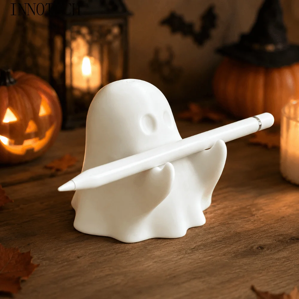 Unique 3D Printed Ghost Pen Holder Cute Funny Halloween Pen Rack Decorative Creative Mini Ghost Statue Halloween Party