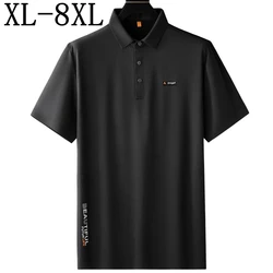 8XL 7XL 6XL 2024 New Summer High End Ice Silk Breathable Shirts For Men Brand Clothing Fashion Loose Mens Polo Shirt Luxury Tops