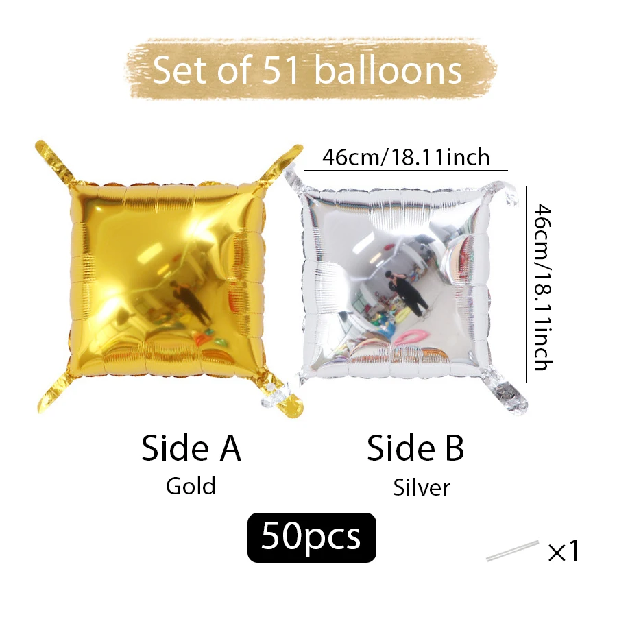 50 Stück quadratische doppelseitige Aluminiumfolien-Ballonwände, Geburtstagsfeiern, Jubiläen, Hochzeitsaison, Valentinstag – Detail 4