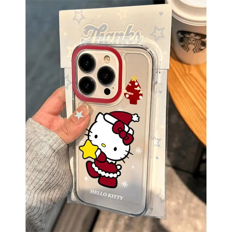 Kawaii Sanrio Hello Kitty telefoonhoesje geschikt voor iPhone 16 15 14 Pro-serie schattig kerstuitje meisje vakantiecadeau