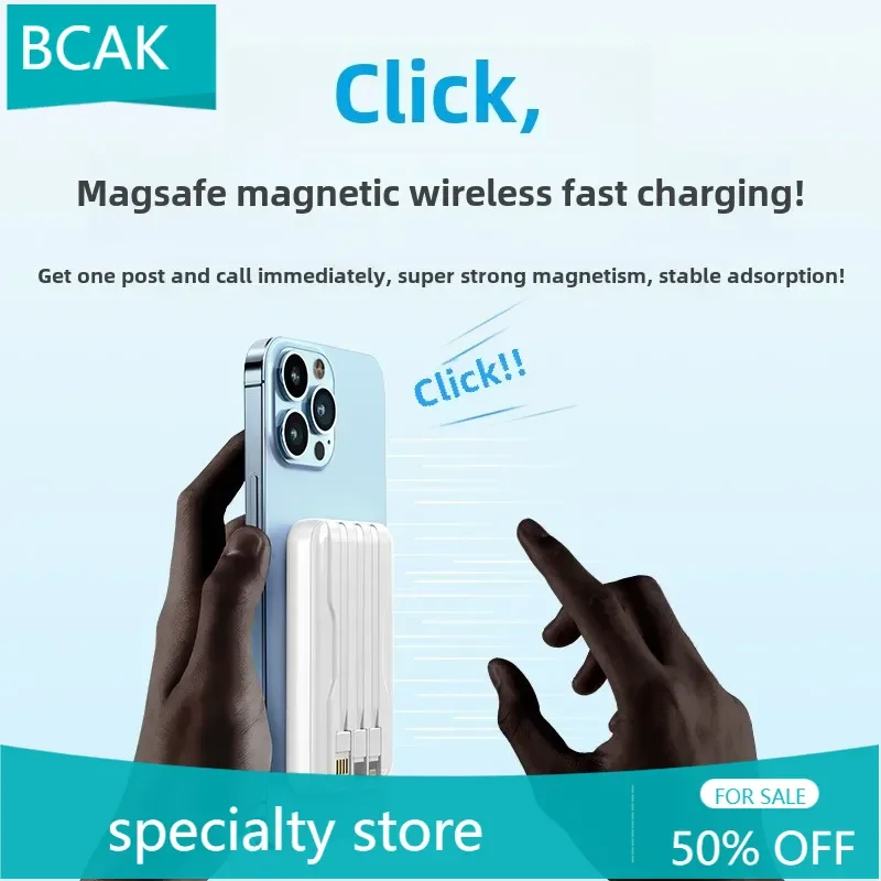 New Magsafe Magnetic Wireless Power Bank 10000 MAh Self-contained Cable Super Fast Charging BCAK Mobile Power Supply