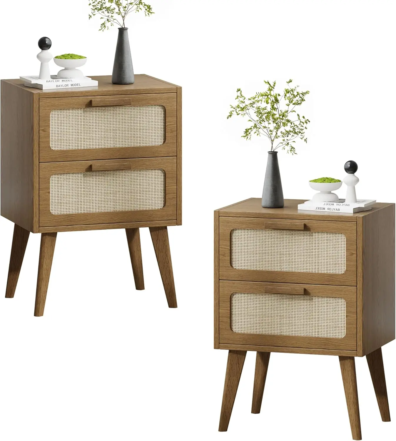 

Rattan Nightstand Set Of Two Mid Century Bedside Tables With Handmade Decorative Drawers For Living Room Bedroom