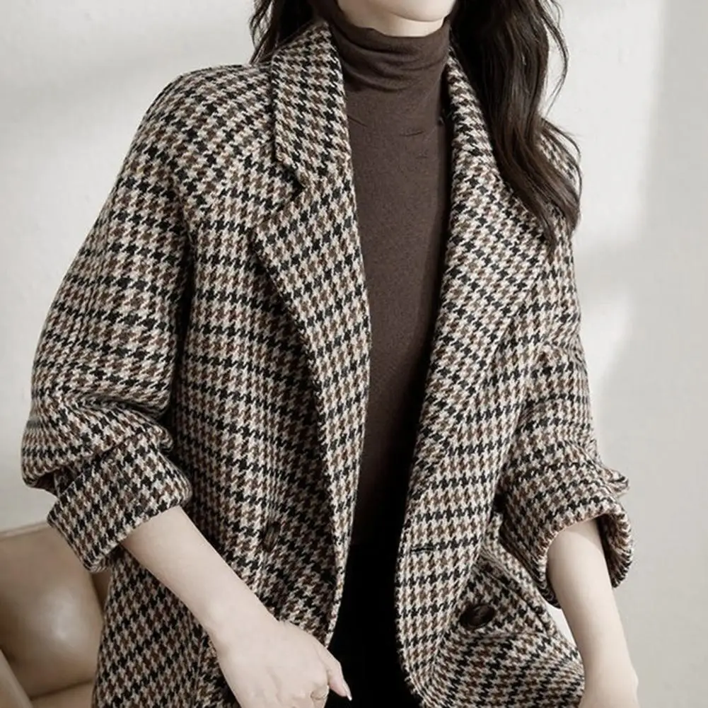 Large Size Plaid Jacket For Women Middle-aged Autumn And Winter Versatile Slim Cotton Jacket Long Sleeve Medium Length Coat